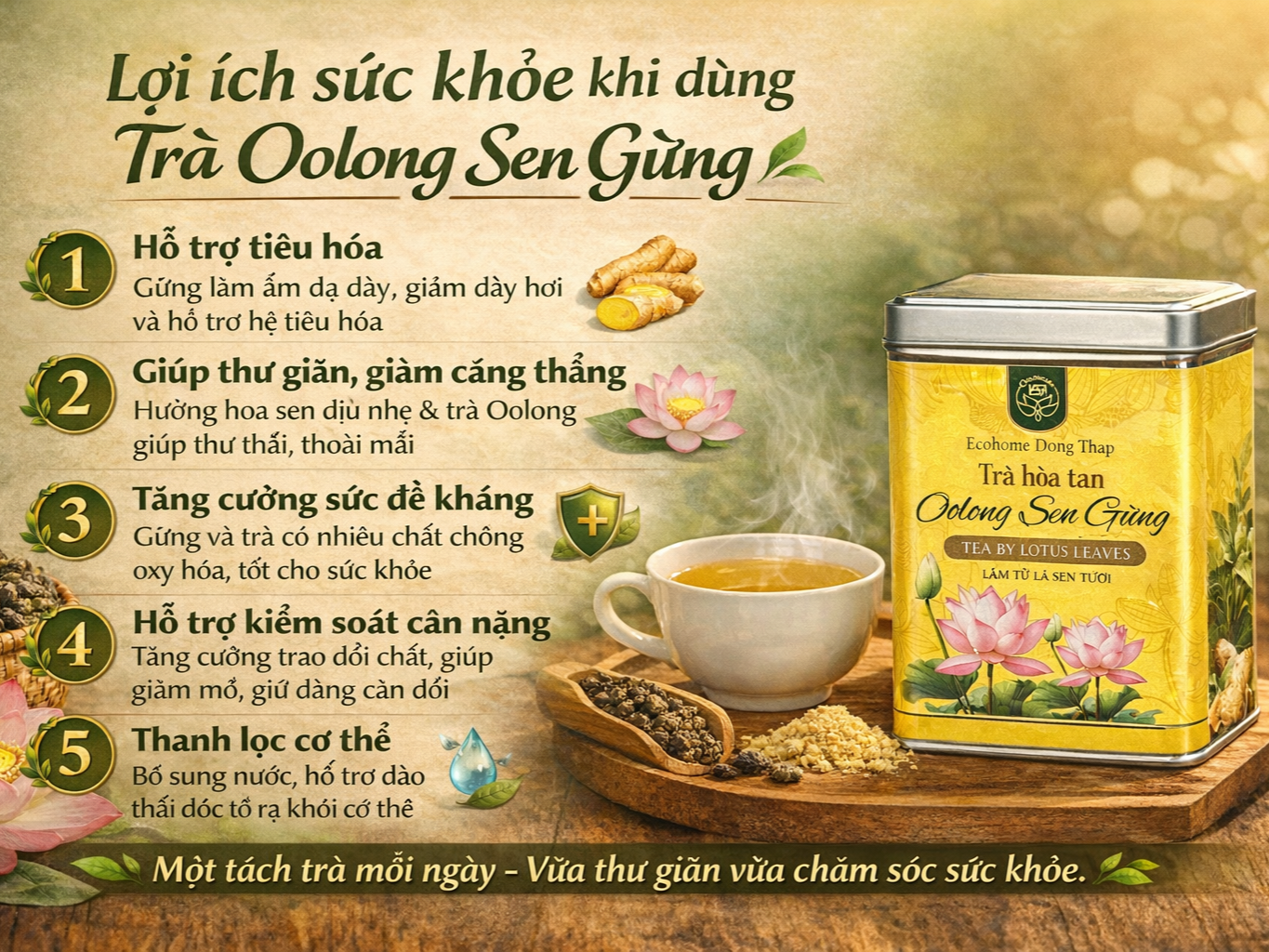 Lợi ích sức khỏe khi sử dụng Trà Oolong Sen Gừng